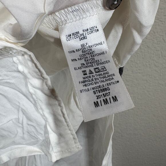 Splendid Medium Combo Roll Tab Sleeves Blouse White Gray Colorblock Button Up - Picture 8 of 8